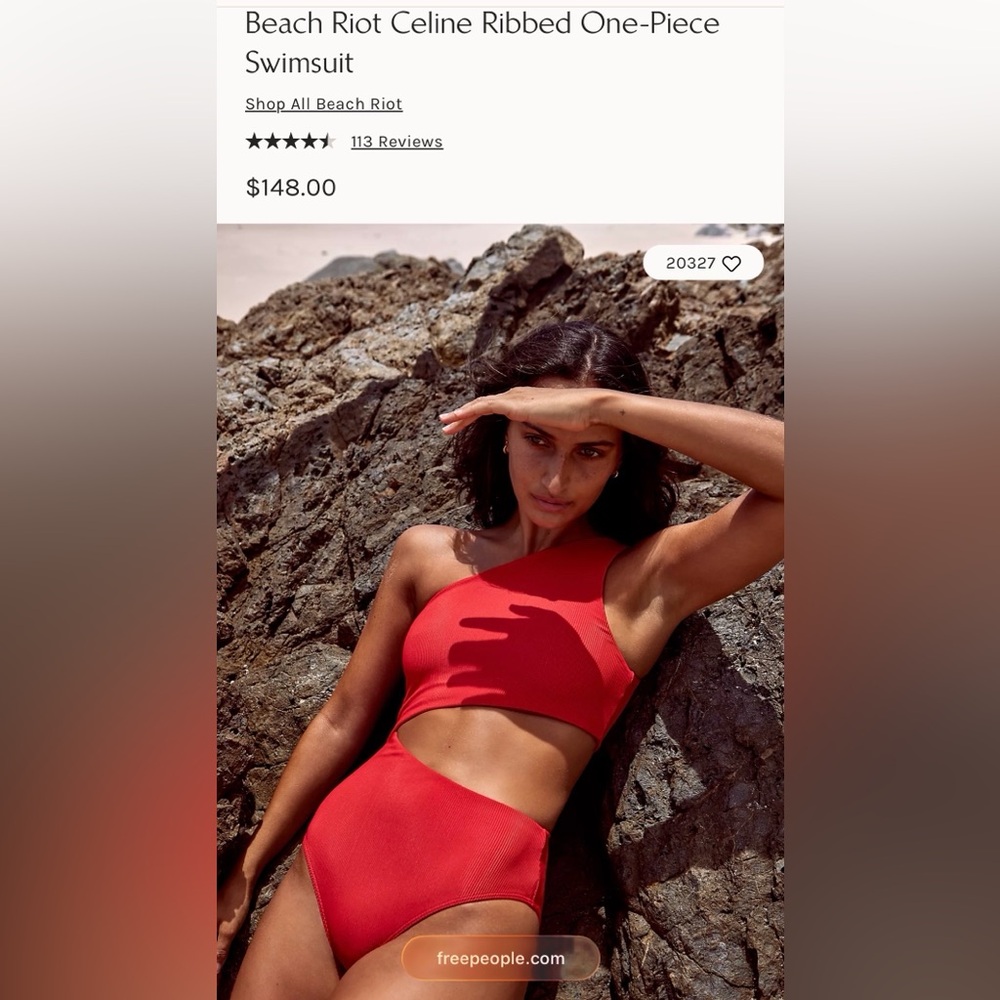 Beach Riot Celine Ribbed One-Piece Swimsuit - Red NWOT